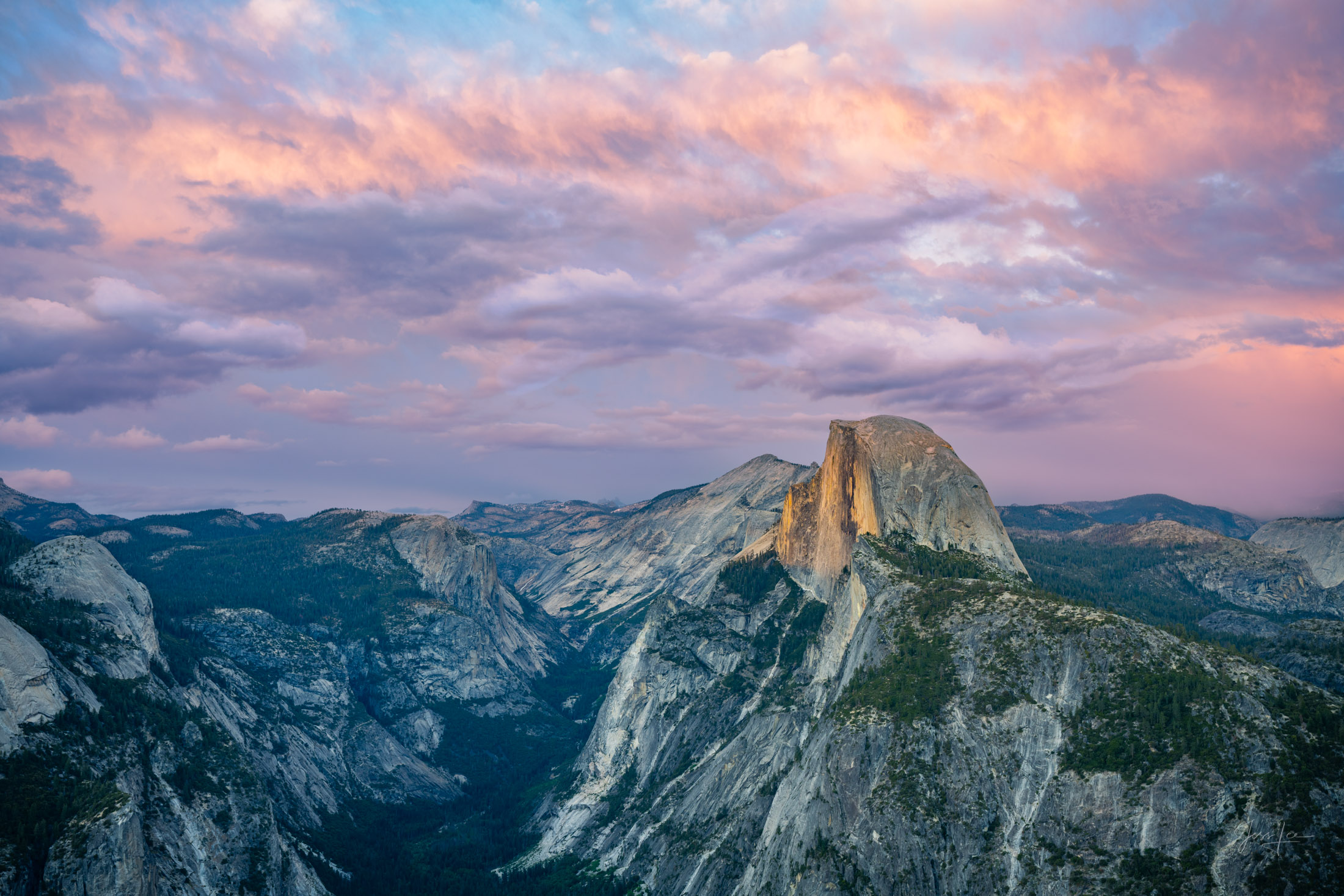 Yosemite Dreaming-Half Dome Photo print of Beautiful Pink Light caressing Hand Dome and Yosemite Valley