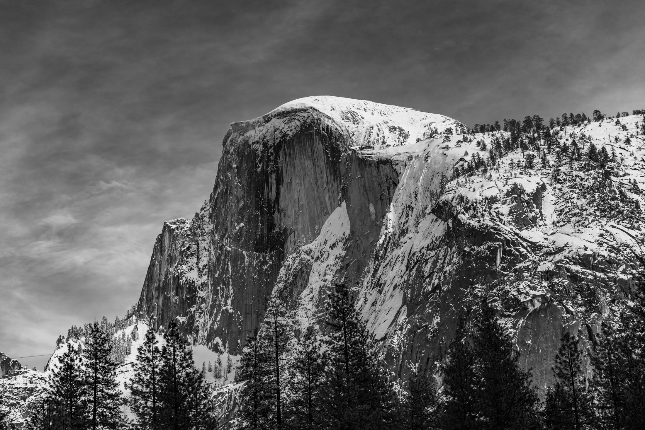 Half Dome After the Storm. A beautiful Black and White Fine Art Photography Print Of Yosemite in Winter.