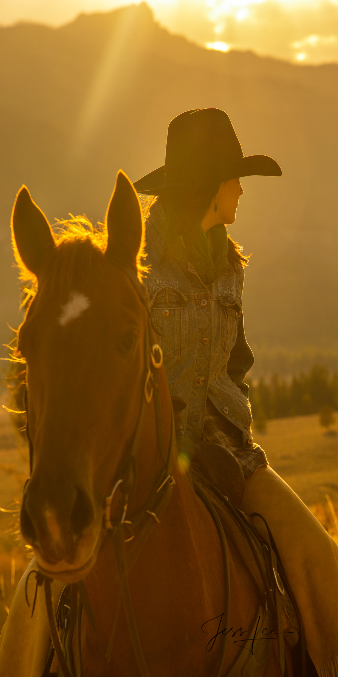 Cowgirl checking here back trail looking for strays. Feel the spirit of the West today with this limited edition piece of 200...