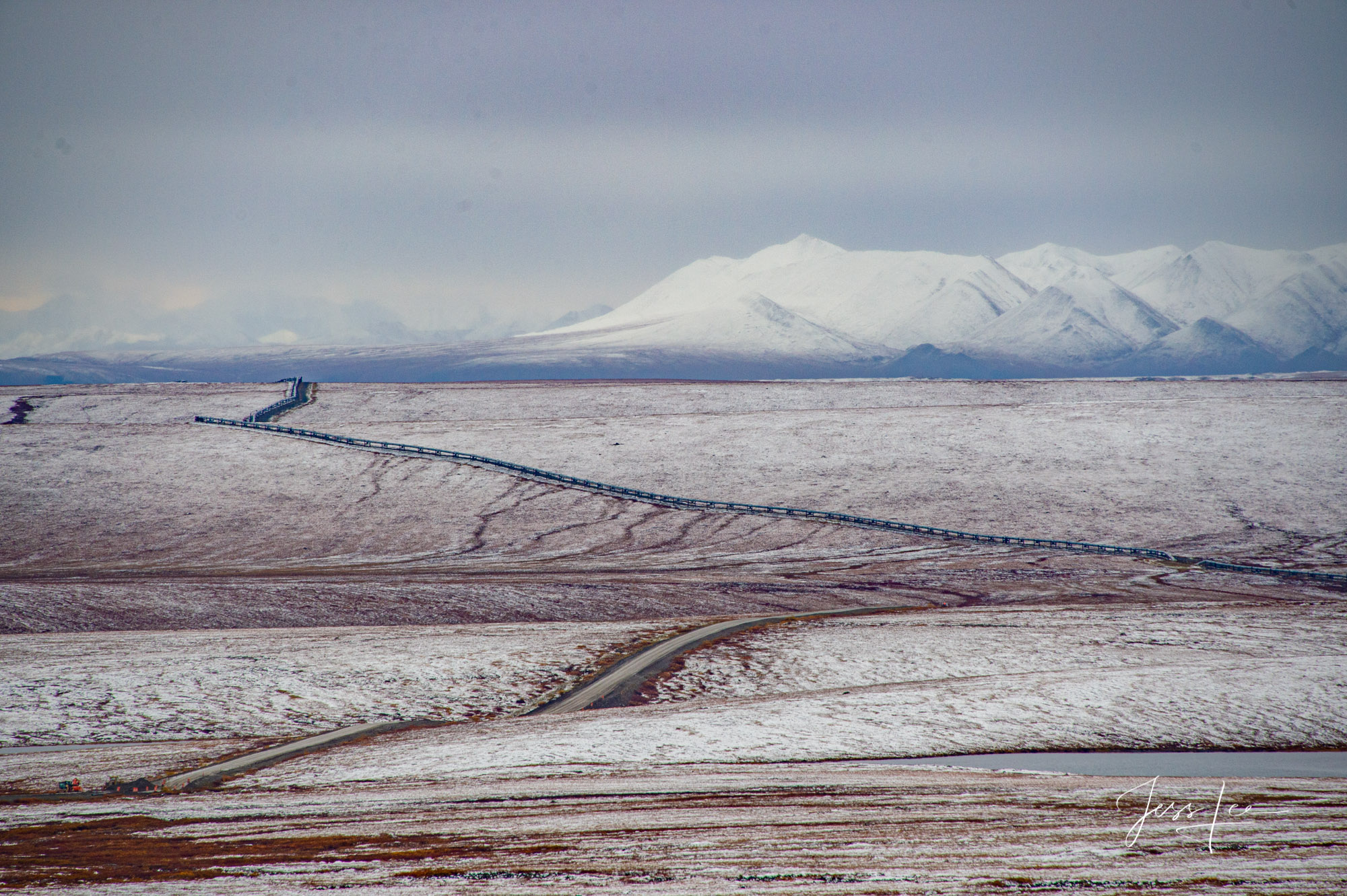 Short Cut South Road cutting through Arctic tundra in Alaska
