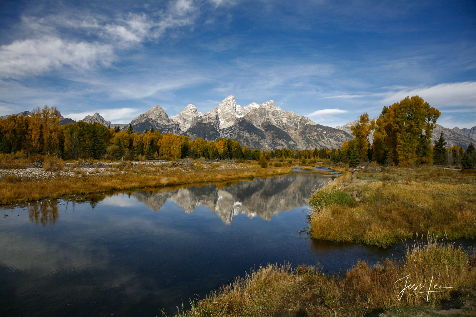Teton Mountain Range Reflecting in the Snake River at Grand Teton National Park in a Photography Print 