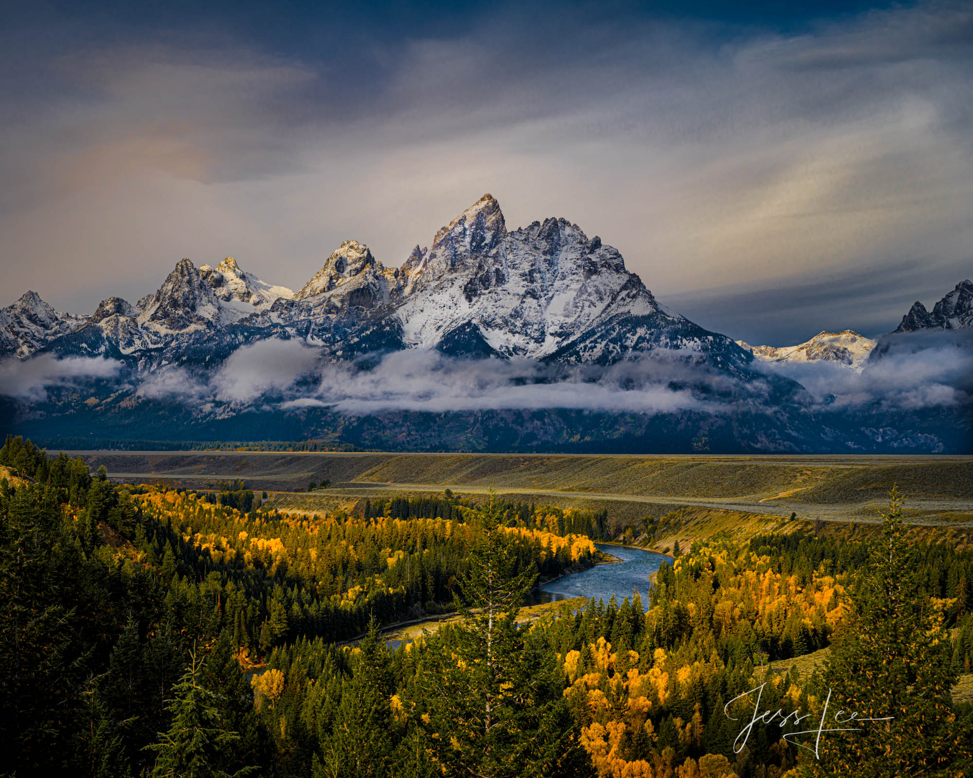 Snake River Overlook Fall Vision Snake Rive Overlook beautiful Autumn colors with incoming storm. A fine art photography Print.