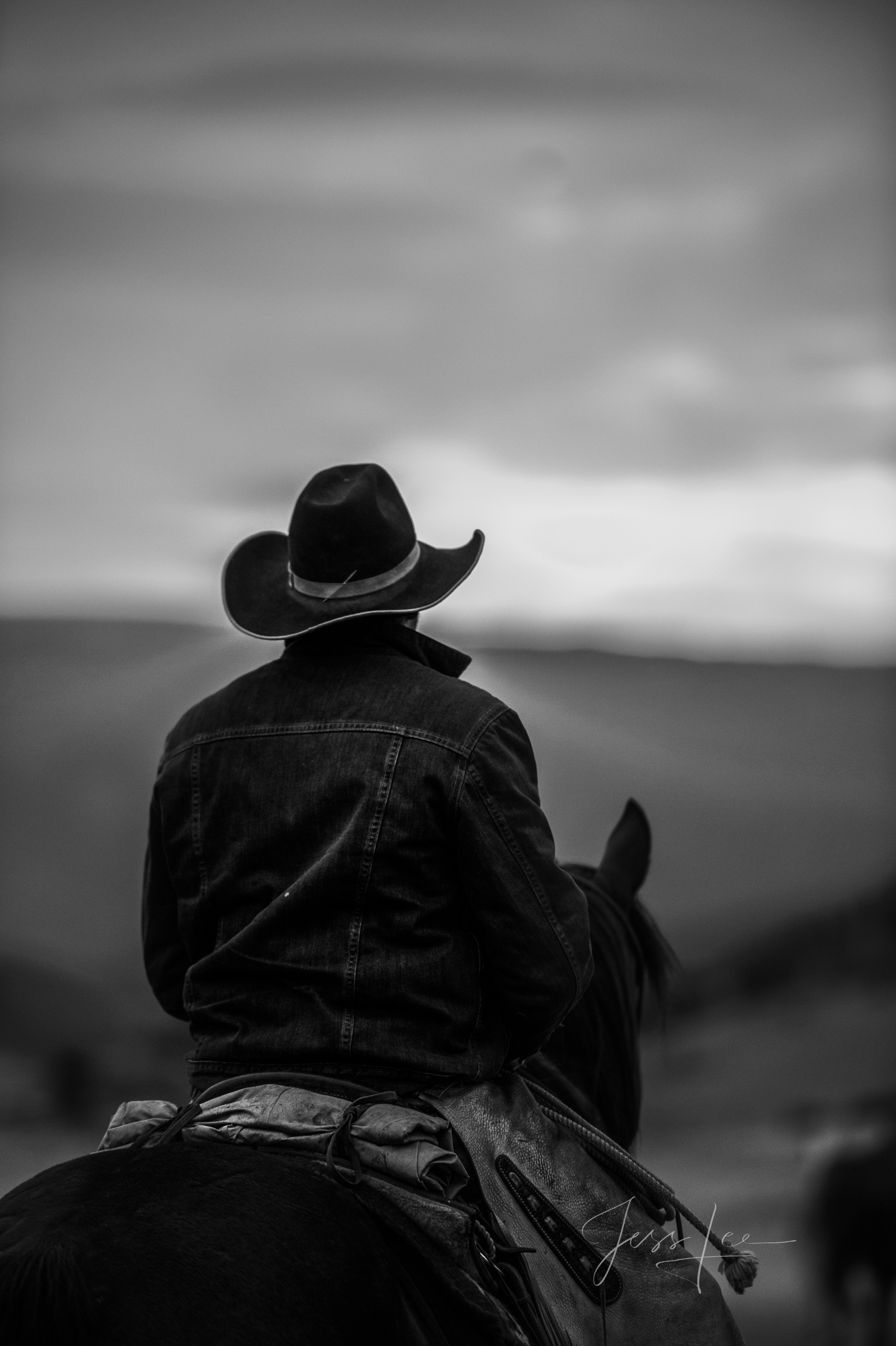 Fine Art Limited Edition Photo Prints of Cowboys, Horses, and life in the West. Sunrise Coming. A Cowboy picture in black and...
