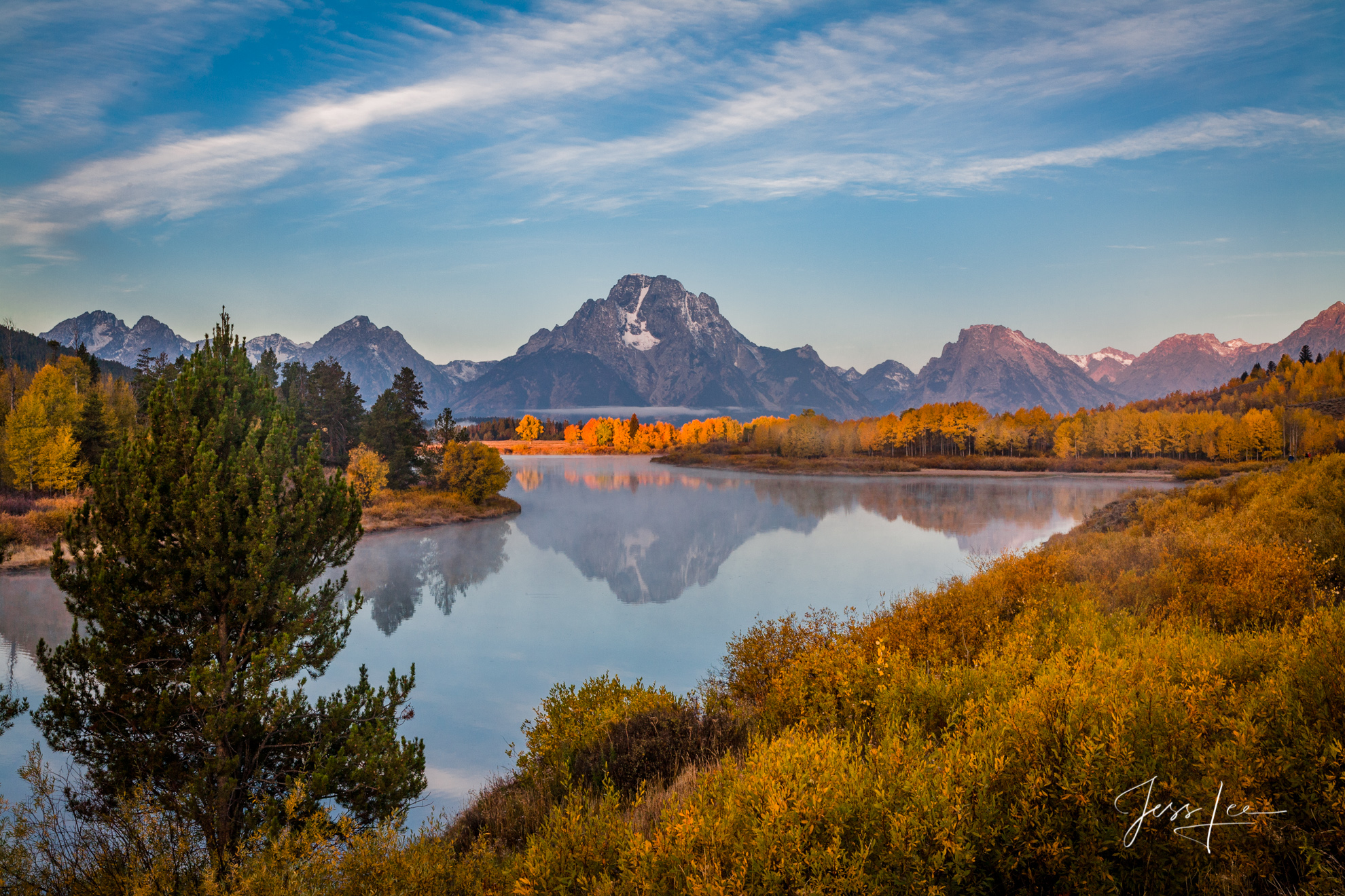 Grand Teton Photography of Fall at the Oxbow in a Fine Art Limited Edition Print. Available as a framed or float mounted, ready to hang wall art.