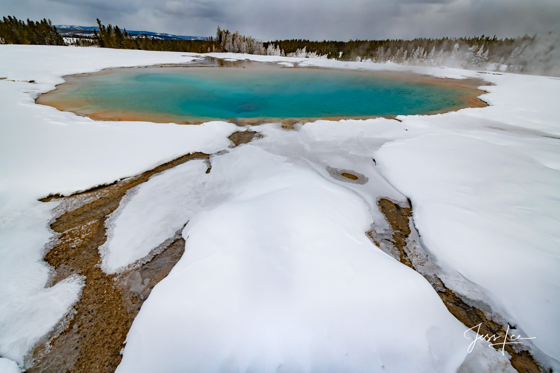 Thermal Run Fine Art Photography Print of a thermal Hot Springs in Yellowstone Winter.